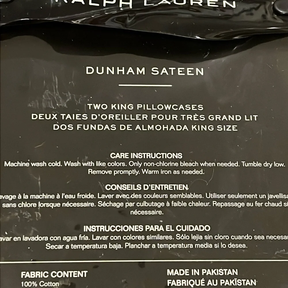Ralph Lauren Dunham King pillowcase x 2 Charcoal Gray 300ct 21x40 pillow cases